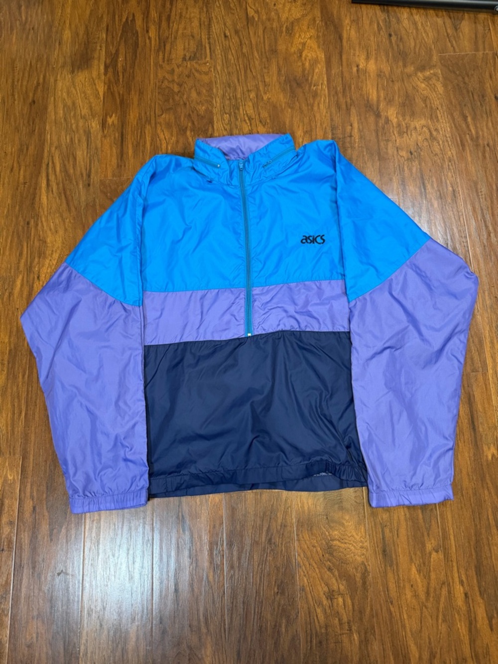 Vintage ASICS Mens Large Colorblock Windbreaker Jacket - Blue, Purple, Navy